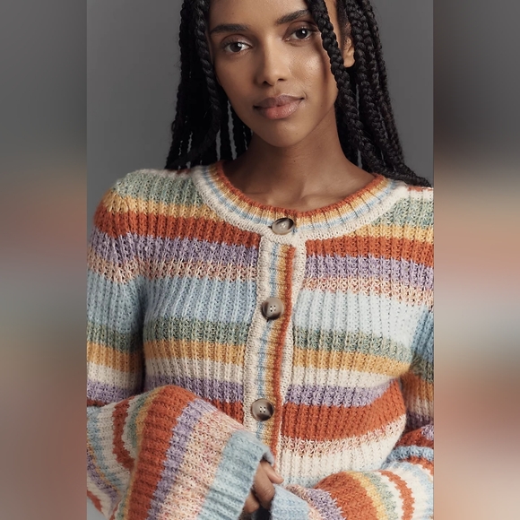 Anthropologie Pilcro Ribbed Multi-Stripe Multicolor Cardigan Sweater - Picture 4 of 7